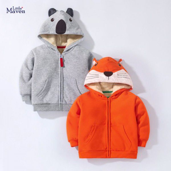 Littlemaven children's coat winter European and American bear zipper shirt plush thick hooded boy's coat 