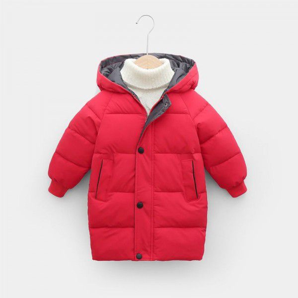 Children's down cotton-padded jacket in winter, medium and long thick coat, boys and girls' hooded down cotton-padded jacket