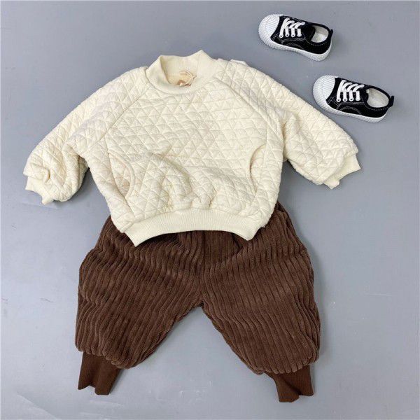 Children's plush undershirt winter fashion style thickened pullover non-hooded space cotton plaid round neck winter sweater