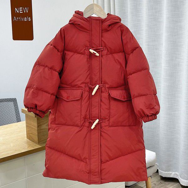 Girls' children's down jacket new Korean version of baby girls' mid-length knee-length hooded thickened children's coat