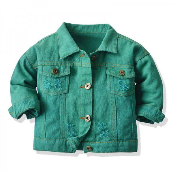 Korean version multi-color neutral tie-dyed short denim new children's lapel long-sleeved denim jacket fashion piece