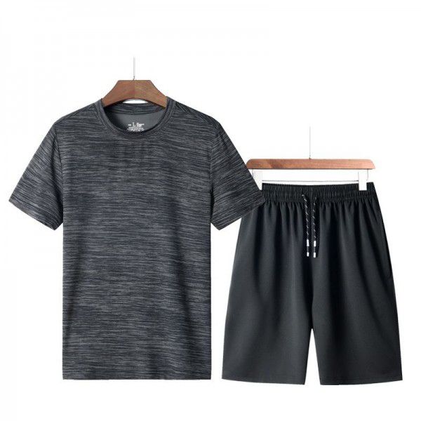 Seasonal men's loose T-shirt running casual short-sleeved round neck quick drying shorts sports suit