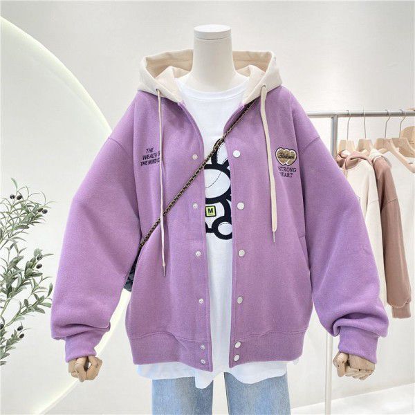 Girls' coat sweater spring and autumn style autumn new middle and large children's cardigan hooded children's foreign style loose top