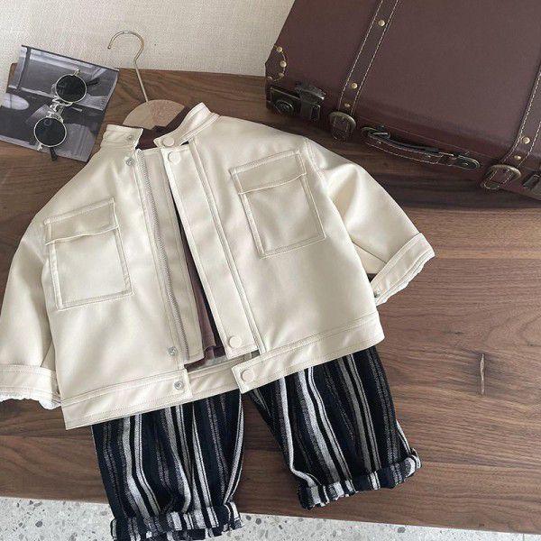 New spring leather clothes Korean version children's cool leisure motorcycle leather jacket children's foreign jacket