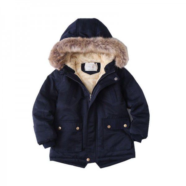 Foreign trade children's clothes with plush and thickened 2022 cotton clothes, winter new fashion hooded boys' cotton clothes, children's cotton-padded jacket 