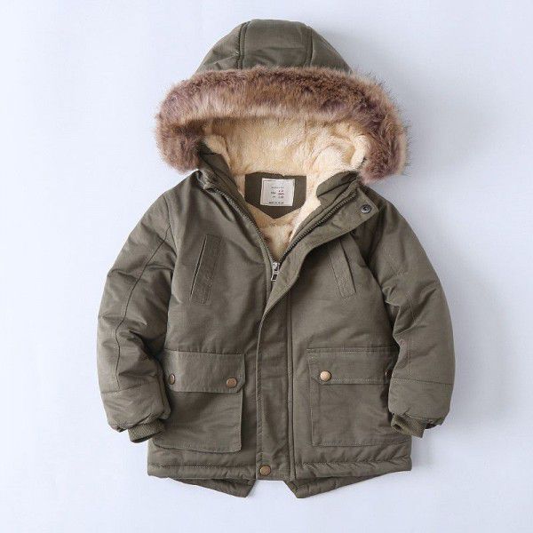 Foreign trade children's clothes with plush and thickened 2022 cotton clothes, winter new fashion hooded boys' cotton clothes, children's cotton-padded jacket 