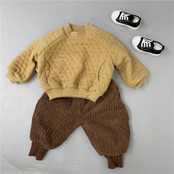 Children's plush undershirt winter fashion style thickened pullover non-hooded space cotton plaid round neck winter sweater