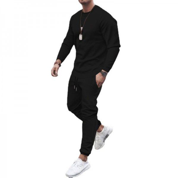 European and American long-sleeved casual suit independent station men's solid color trend sports suit men's stock