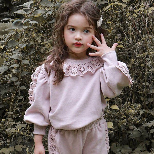 Spring Strawberry Shan Korean Children's Clothing Children's Girls' Fashionable Lace Loose Pullover Long Sleeve Sweater in Stock