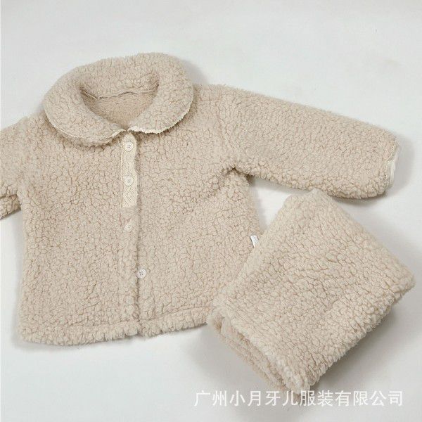 Children's pajamas, winter coral velvet cotton-padded jacket, girls' pure cotton warm coat, baby cotton-padded clothes, boys' home clothes set