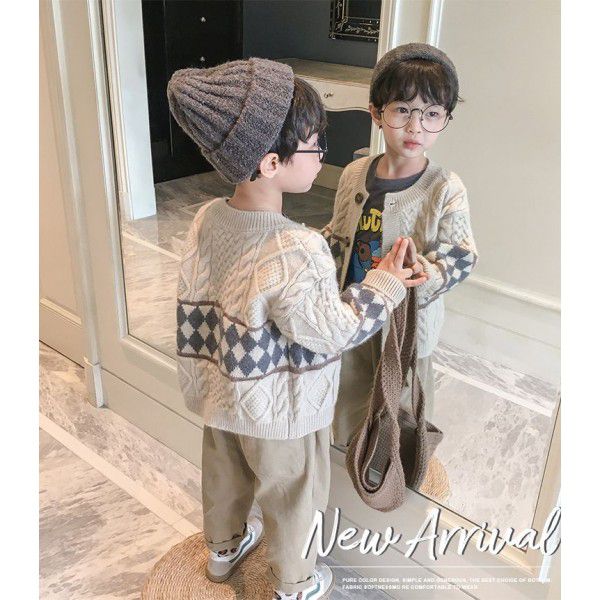 Boys' and girls' sweater 2022 new spring and autumn children's thick cardigan jacket foreign Korean children's sweater