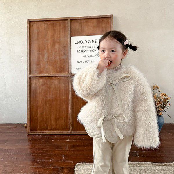 Girls' fur coat autumn and winter new children's solid color winter coat baby clothes Korean children's clothing wholesale