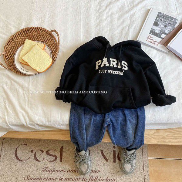 Children's plush sweater new product children's wear boys' thickened hooded sweater baby winter coat wholesale
