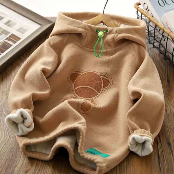 Suede sweater autumn and winter new children's double-sided velvet hooded warm pullover sports jacket trend