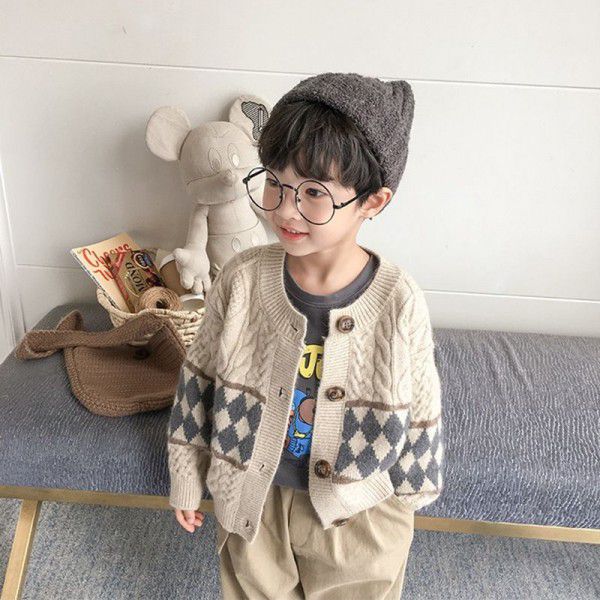 Boys' and girls' sweater 2022 new spring and autumn children's thick cardigan jacket foreign Korean children's sweater