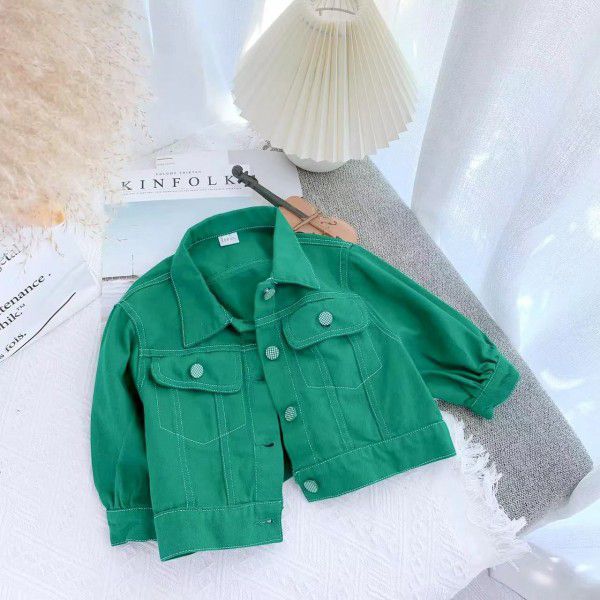 Spring and autumn children's clothing Children's loose western-style plaid button green jacket trend