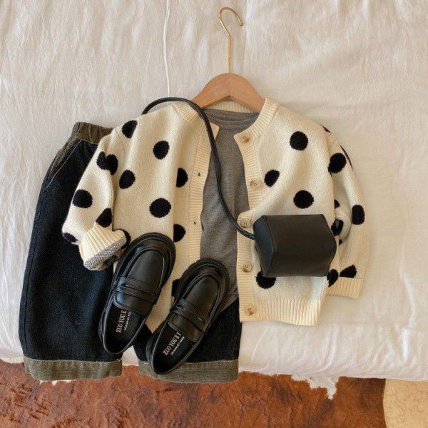 Children's Sweaters 2022 Spring and Autumn New Boys' and Girls' Round Dot Knits Baby Korean Versatile Cardigan Coat Fashion