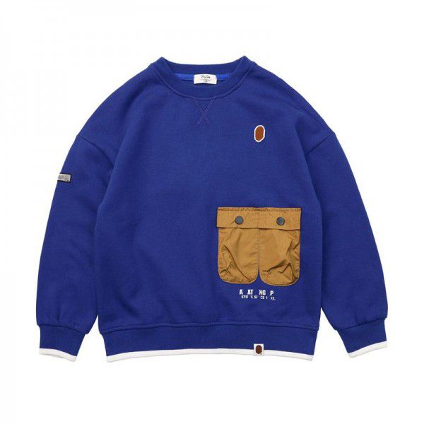 Autumn and winter new contrast organ pocket exquisite cartoon embroidery letter printing thin velvet sweater