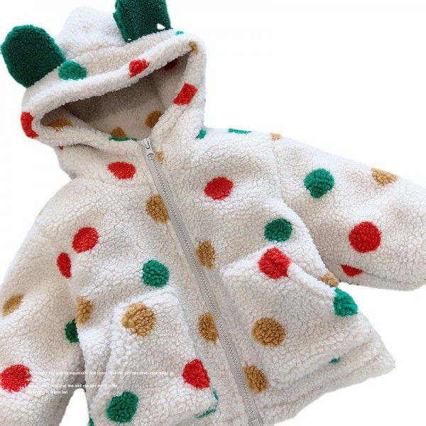Girls' Lamb Fleece Coat New Westernized Girl's Korean Color Dotted Thickened Wool Top