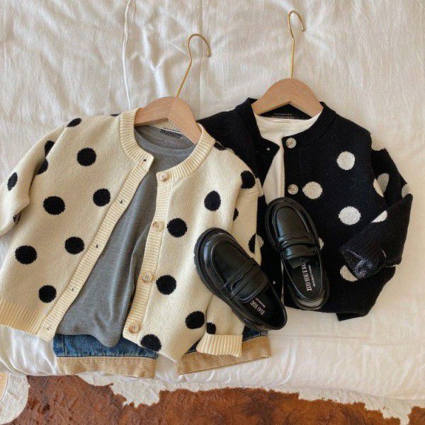 Children's Sweaters 2022 Spring and Autumn New Boys' and Girls' Round Dot Knits Baby Korean Versatile Cardigan Coat Fashion