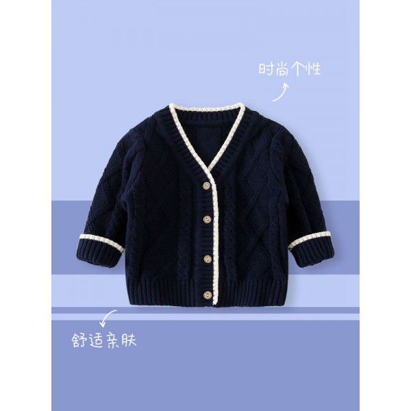 Children's knitting cardigan sweater boys' spring and autumn boys' spring clothes sweater top boys' coat children's clothes