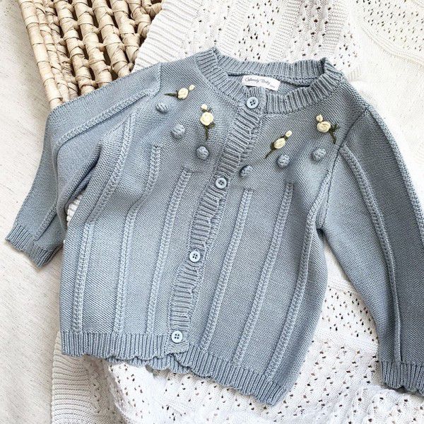 Baby girls embroidered cardigan sweater baby girls hand hook wool ball embroidered coat