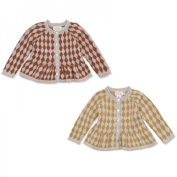 Autumn and winter girls' rhombus sweater cardigan small and medium-sized children's knitted doll shirt in coat children's wear