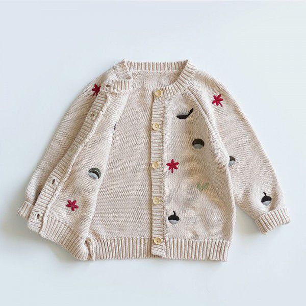 Children's sweater wholesale girls autumn and winter new style embroidery sweater cardigan European and American style children's cotton coat