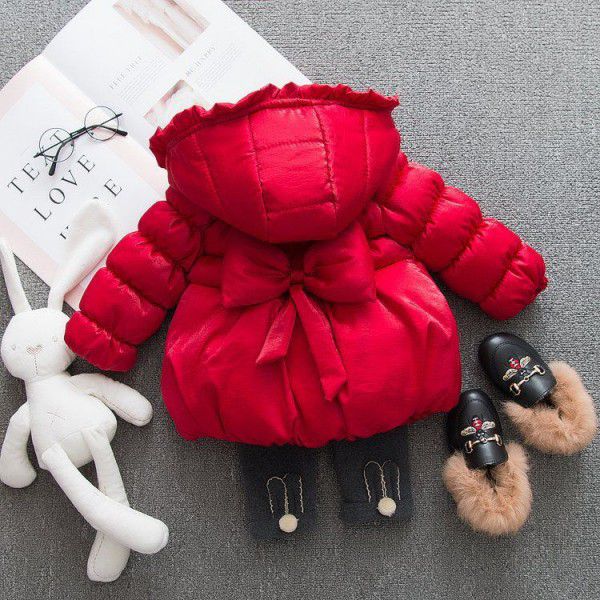 The winter new Korean version of children's thickened baby girls' medium and long down cotton-padded clothes girls' hooded fashionable cotton-padded clothes