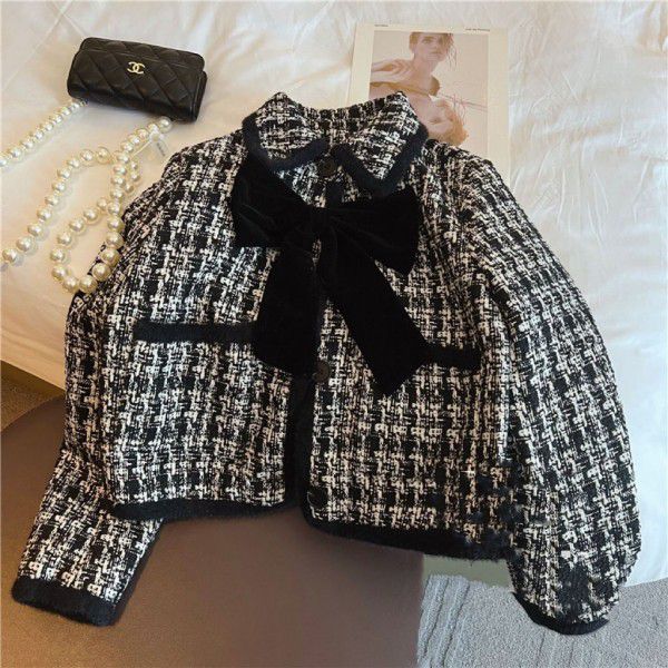 Girls' Korean version bowknot, small fragrant wind, cotton jacket, winter new fashion, sweet cloth jacket