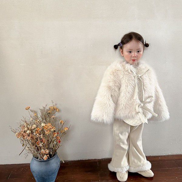 Girls' fur coat autumn and winter new children's solid color winter coat baby clothes Korean children's clothing wholesale