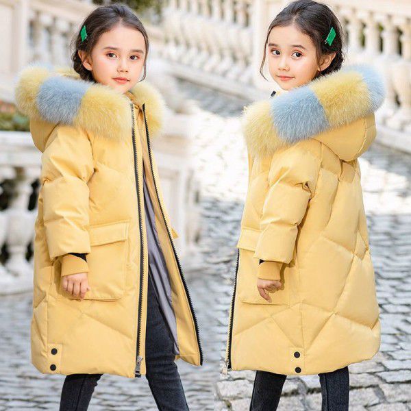 Girls' overcoat, winter dress, foreign style, little girls' cotton-padded clothes, middle and big children's clothes, medium and long cotton-padded clothes, cotton-padded jacket