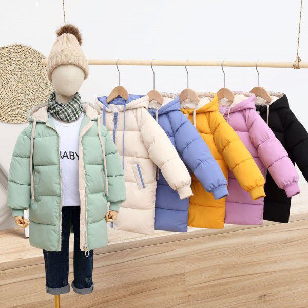 Children's down cotton-padded clothes, boys and girls' middle and long girls' winter clothes, Korean version cotton-padded clothes, baby cotton-padded jacket