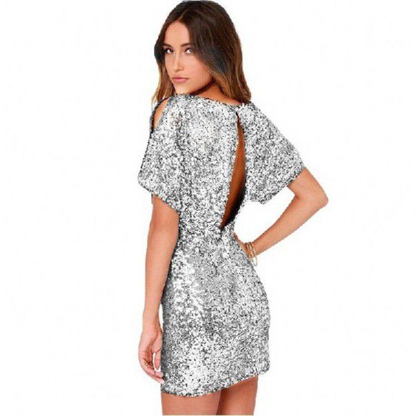 European and American gold sequin slimming show thin shoulder bag buttock dress sexy nightclub open back dress short skirt