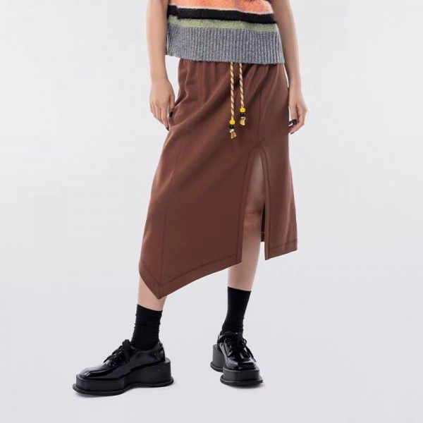 Early spring design simple casual irregular split drawcord A-line skirt women's thin skirt 