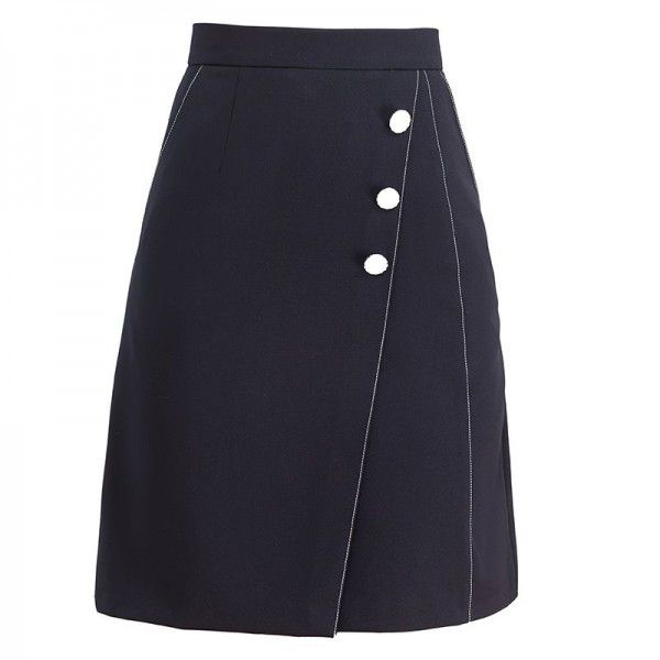 Black professional A-line skirt for women in summer, new Korean version of high-waisted, slim and slim professional skirt with slit