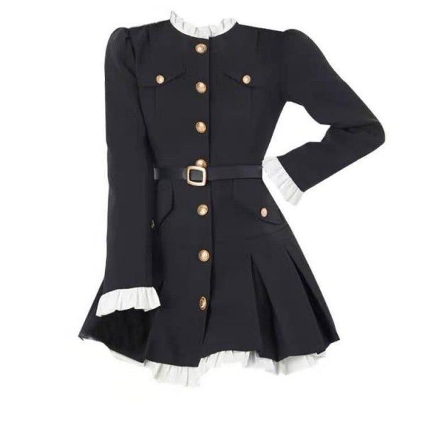 Skirt autumn and winter small fragrant wind black suit short skirt spring waist long sleeve patchwork dress women's dress