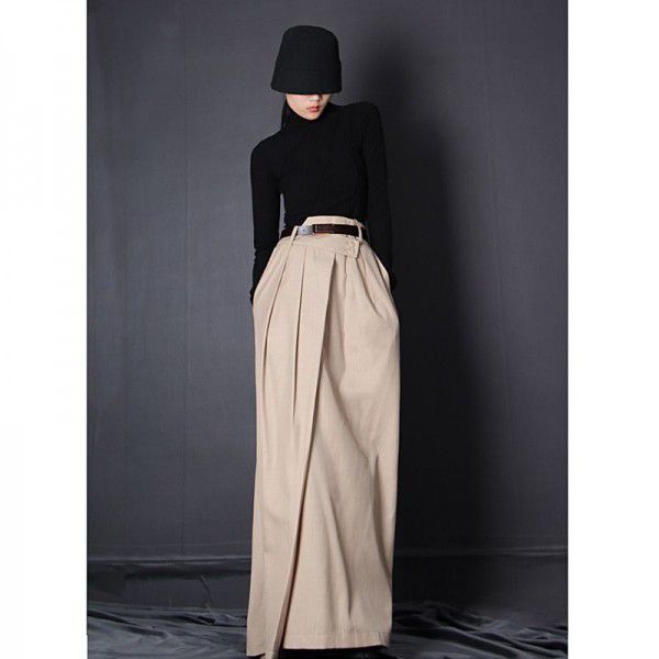 Spring and summer Korean version high-waisted apricot polyester patchwork skirt, irregular solid color A type medium length skirt