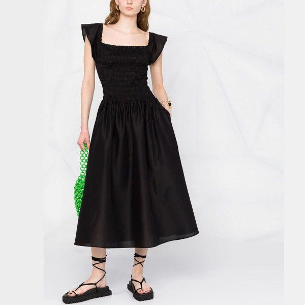 Summer temperament one-line neck dress dress with a waist and thin A-line tea break dress dress for women