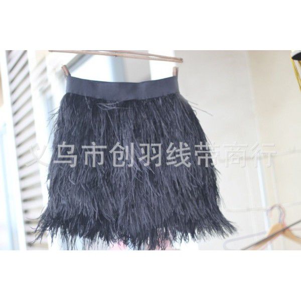 Ostrich hair skirt pure black dazzling color A-line skirt skirt skirt skirt fur leather fringed skirt autumn and winter fashion piece