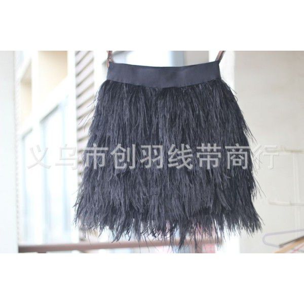 Ostrich hair skirt pure black dazzling color A-line skirt skirt skirt skirt fur leather fringed skirt autumn and winter fashion piece