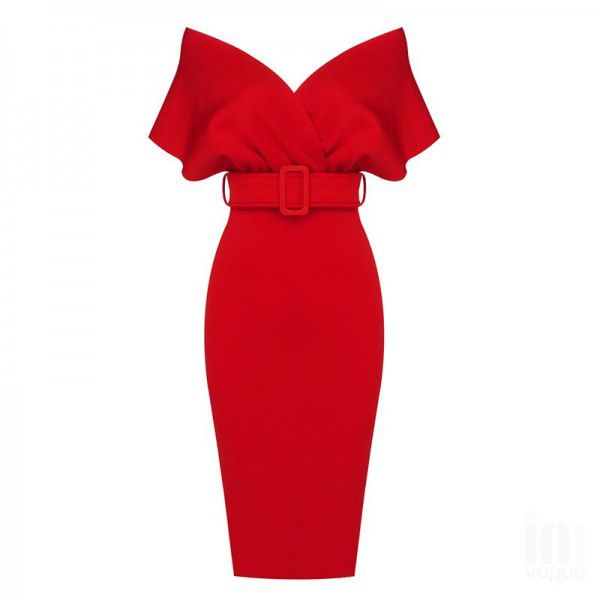 European and American women's one-shoulder chest wrapped high waist solid color bandage dress