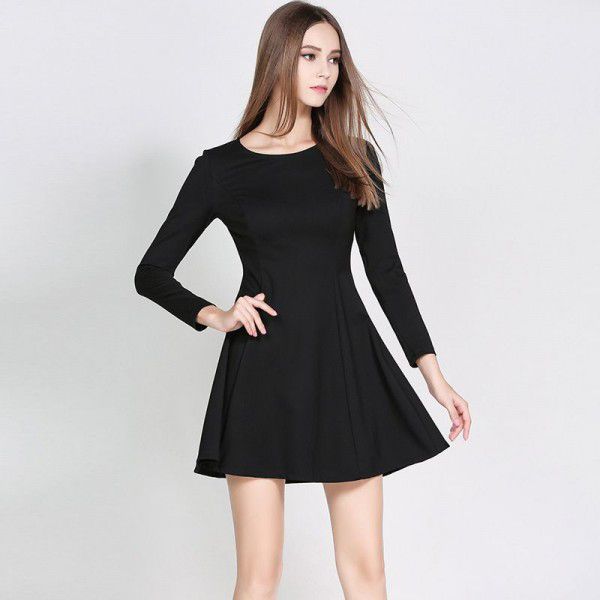 Spring dress small black skirt slim slim waist simple A-hem bottom dress black short work skirt OL