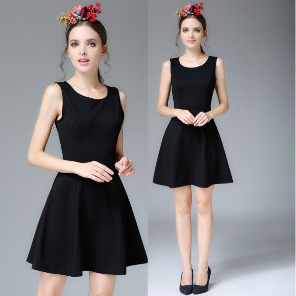 Slim little black dress spring dress new round neck black sleeveless dress professional slim bottom tank skirt OL