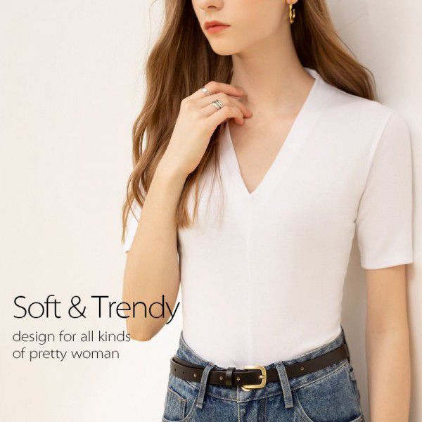 Summer women's new westernized European and American cotton V-neck short-sleeved short-sleeved slim top T-shirt for women