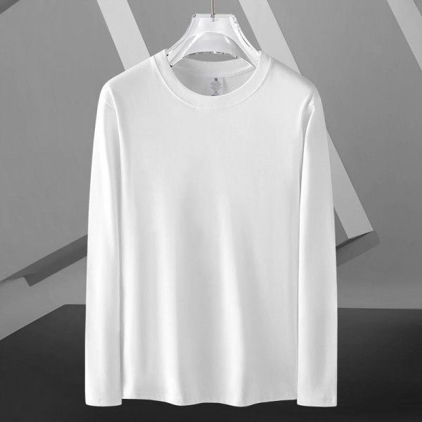 Long sleeve t-shirt men's spring and autumn sweater round neck loose pure white bottom shirt men's upper garment 270 grams of heavy weight cotton