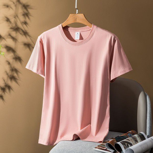 Thick short-sleeved t-shirt Men's and women's combed cotton spring and summer pure color loose fashion brand half-sleeve bottom shirt