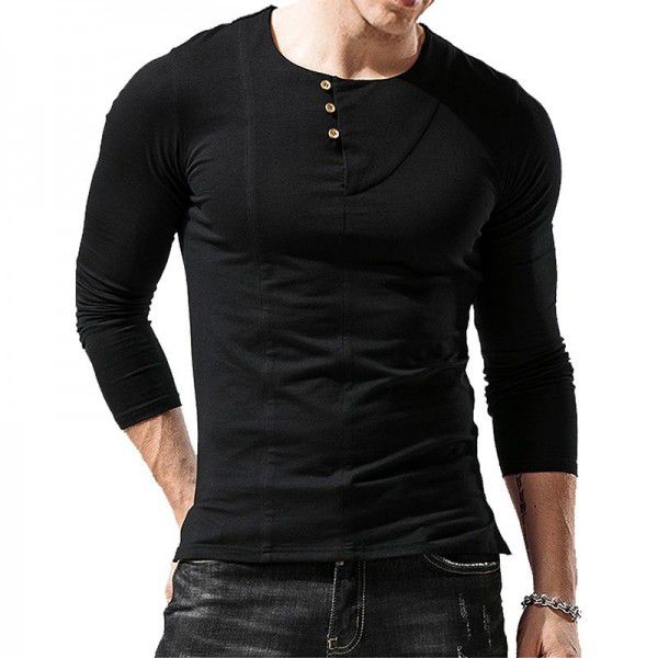 European and American men's long-sleeved round-neck t-shirt Men's bottom shirt Men's T-shirt Amazon popular