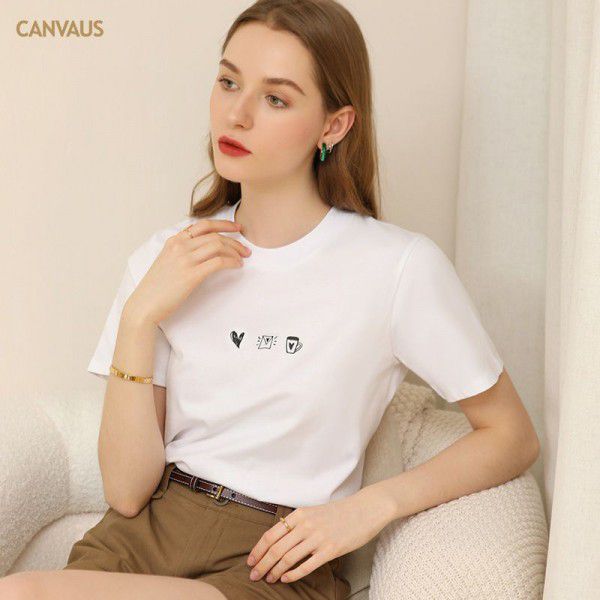 Summer new print short-sleeved t-shirt women's thin round neck cotton white cartoon top