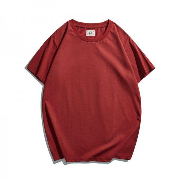 Retro China-Chic Nostalgic Red Short Sleeve Round Neck T-shirt Solid Cotton Half Sleeve Chaomen